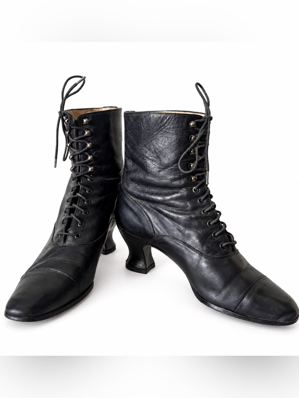 Vintage 80s Attitude by Pegabo Victorian Leather Ankle Boots 39.5, 8.5 witchy